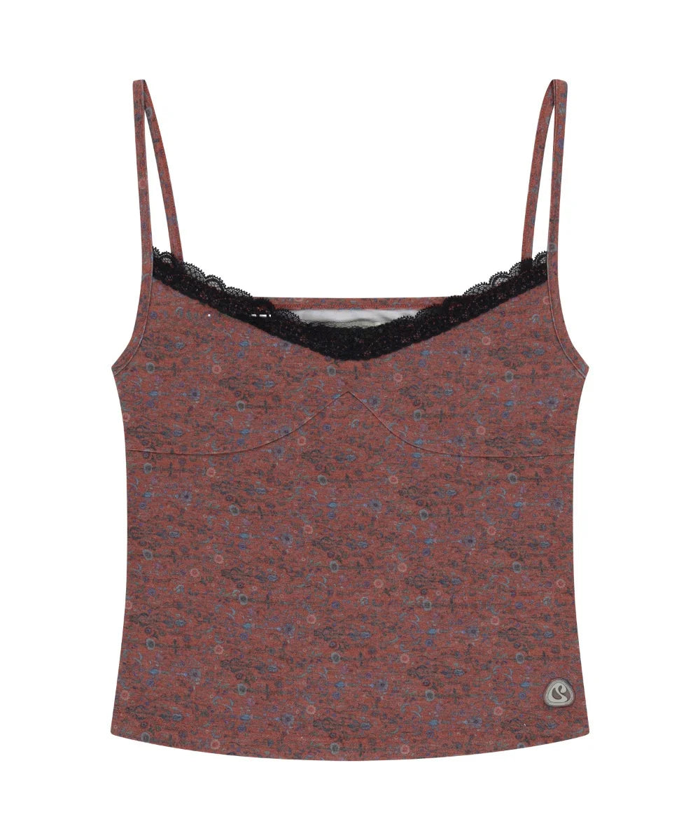 Street Style Sweet Floral Lace Trim Short Strap Vest Top Unique SEI Summer Pure Desire Sexy Floral Print Camisole for Women