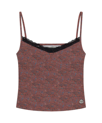 Street Style Sweet Floral Lace Trim Short Strap Vest Top Unique SEI Summer Pure Desire Sexy Floral Print Camisole for Women