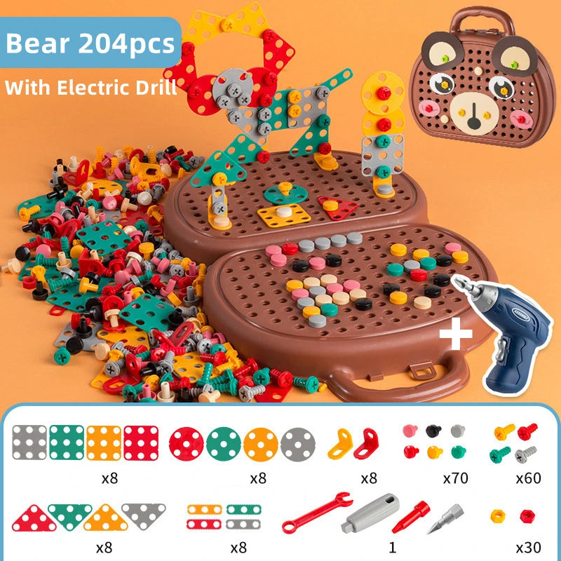 Electric Drill Toolbox Toy for Boys - Children's Montessori Screw Puzzle Driller Game Pretend Play Tool Gift for Kids Aged 4-6