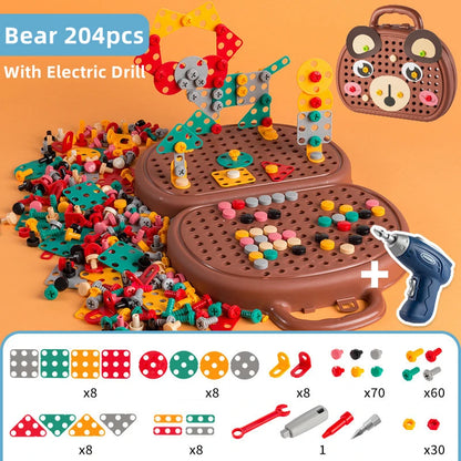Electric Drill Toolbox Toy for Boys - Children's Montessori Screw Puzzle Driller Game Pretend Play Tool Gift for Kids Aged 4-6