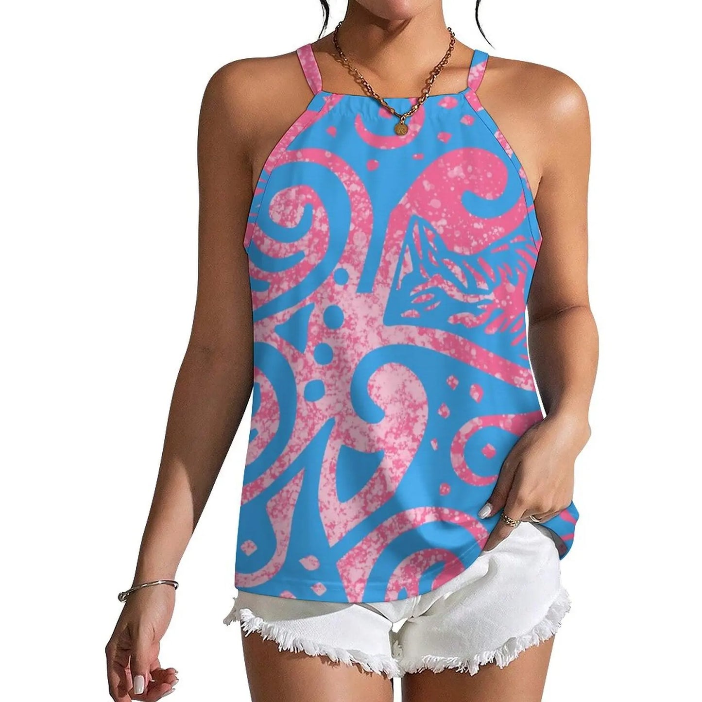 Custom Wholesale Women Summer Halter Everyday Casual Wear Polynesian Style Fiji Island Print Custom Design Strapper Vest