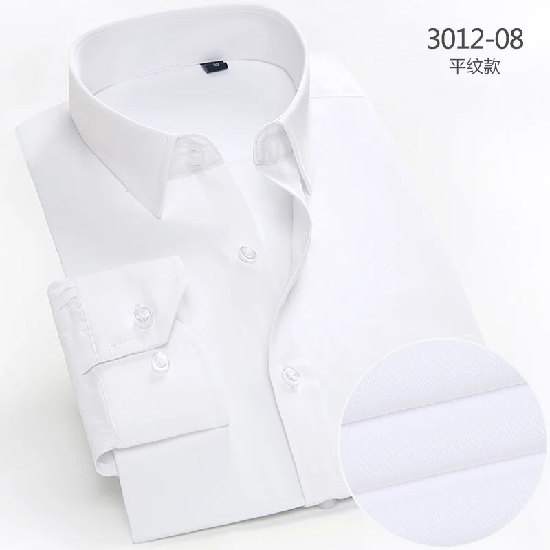 2025 Men's Striped Shirt Long Sleeve Business Office Casual Workwear Comfort Fit Classic Solid Shirts Spring Fall Tops For Male