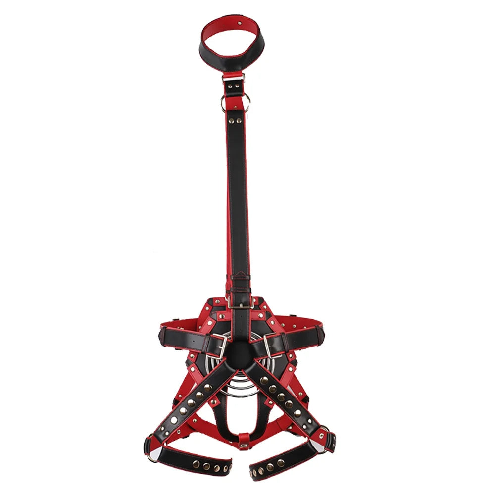ANOSX Leather Control Harness Body Bondage Belt Kit Restraint Straps Neck To Thigh Strap Collor With Cock Ring Strap On Belts