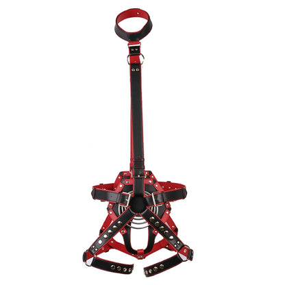 ANOSX Leather Control Harness Body Bondage Belt Kit Restraint Straps Neck To Thigh Strap Collor With Cock Ring Strap On Belts