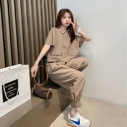 Fashionable Youthful Workwear Career Two-Piece Set Summer New Light Maturity Hepburn Style Quality Polyester Fiber Long Pants