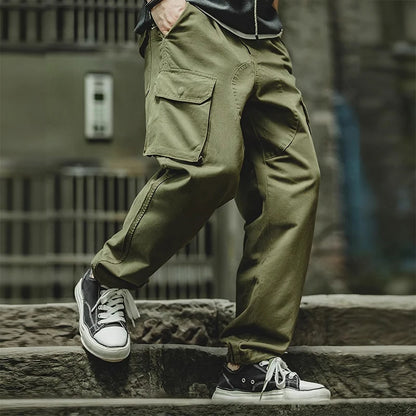 Men's Vintage British Royal Navy Pants, Pure Cotton Tapered Cargo Pants, All-Season Casual Large-Pocket Straight-Cut Long Pants