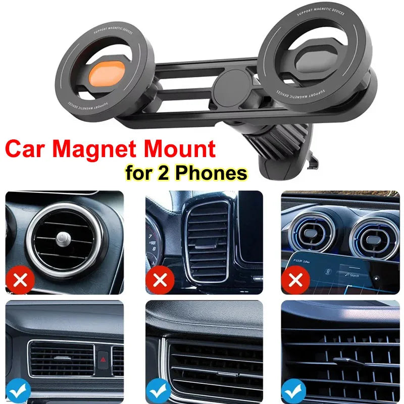 Universal Car Air Vent Magnet Phone Holder Magnetic 2 Phone Mounts Vehicel Car Smart Phone Holders Stands Bracket for Magsafe