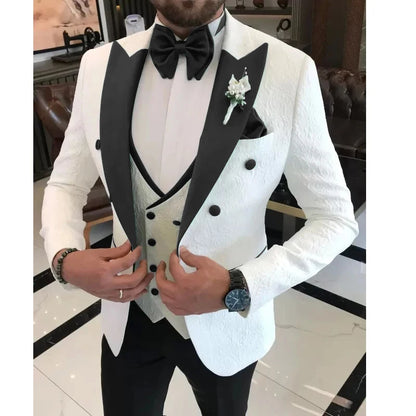 Floral Wedding Suits for Men Double Breasted Jacket with Vest Pants 3 Pieces Peak Lapel Groom Tuxedo Male Fashion Suit
