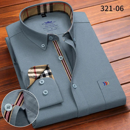 New in Shirt 100%Cotton Oxford Long-Sleeve Shirts for Men Slim Fit Formal Plain Shirt High Quality Plaid Soft Office Clothes