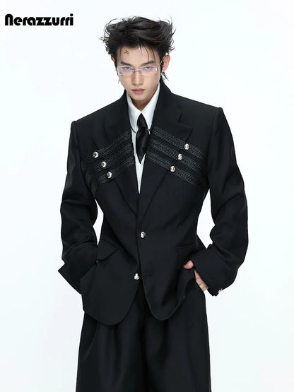 Nerazzurri Spring Autumn Blazer for Men Single Breasted Loose European Court Style Luxury Designer Clothes Menswear 2026