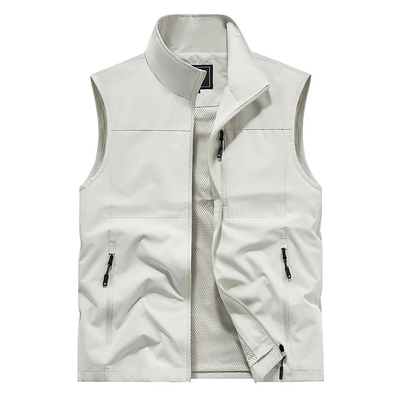 New Summer Men Outdoor Cargo Vests Thin Mesh Breathable Waistcoats Climbing Sleeveless Jackets Male Sportswear Casual Vests 6XL