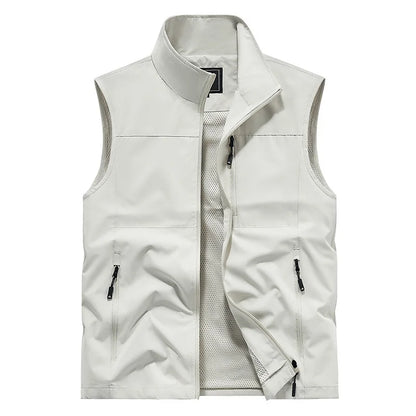 New Summer Men Outdoor Cargo Vests Thin Mesh Breathable Waistcoats Climbing Sleeveless Jackets Male Sportswear Casual Vests 6XL