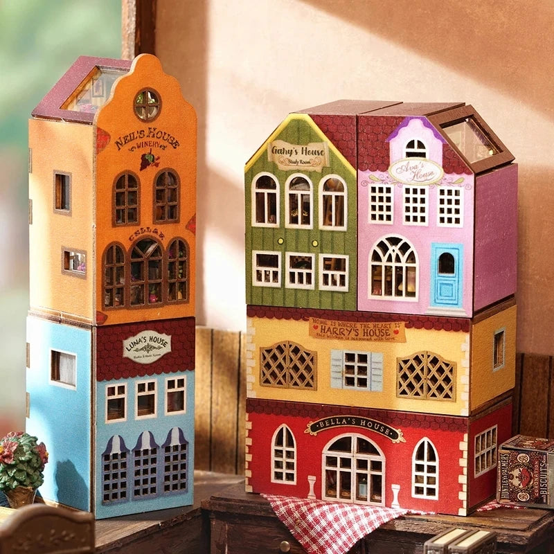 Case Wooden Miniature Doll House DIY maiso Handmade Assembly Model Building Kit 3D Puzzle Toy Birthday Gift Dollhouse Miniatures