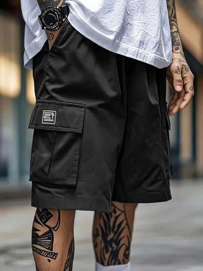 Men's overalls shorts casual outdoor sports woven elastic soft and comfortable fashion simple multi-pocket elastic belt waist dr