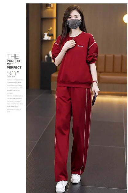 Ladies Large Size Cotton Embroidered Sportswear Set Casual Long Pants Two-Piece Fashionable Outfit for plus Size Women