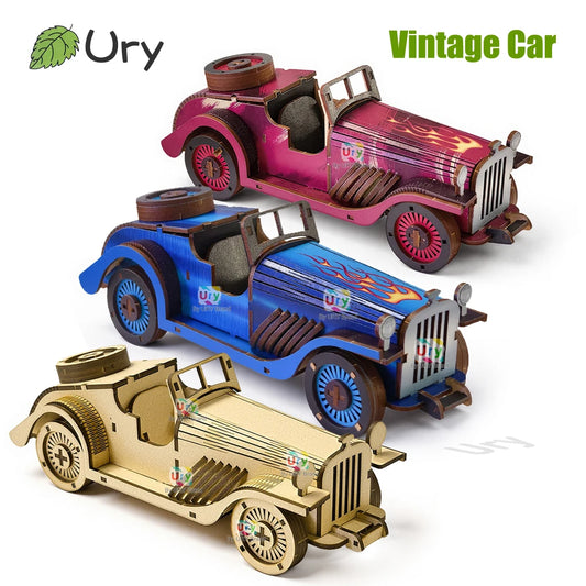 Ury 3D Wooden Puzzle Colorful Retro Vintage Car Classic Nostalgic Movie Vehicle Assembly Model DIY Decoration Gift Toy for Adult