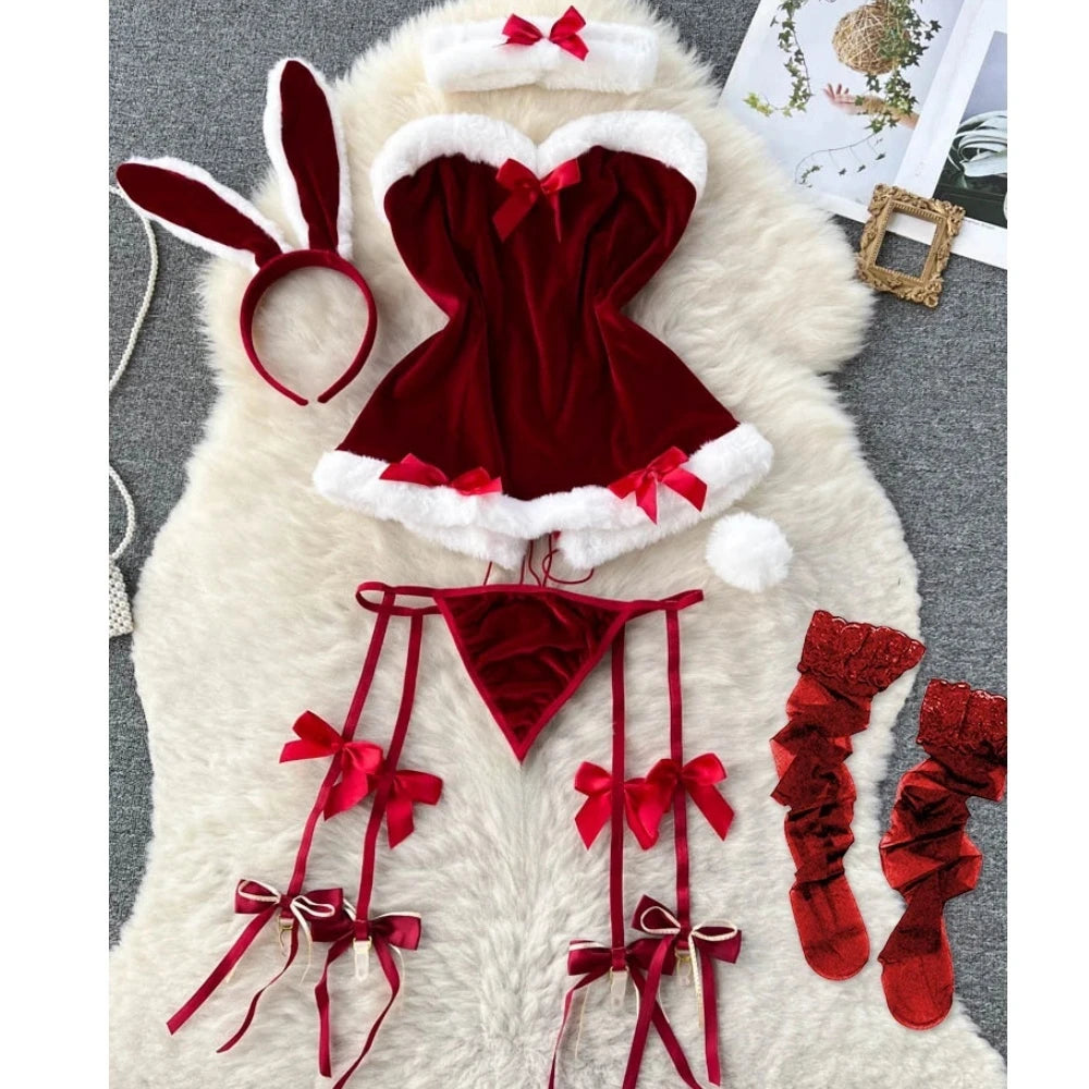Cute Gray Rabbit Ear Hood Top Sexy Backless Slim Fit Bodysuit Zip Sleeveless Women Sexy Erotic Lingerie Bunny Cosplay Playsuit
