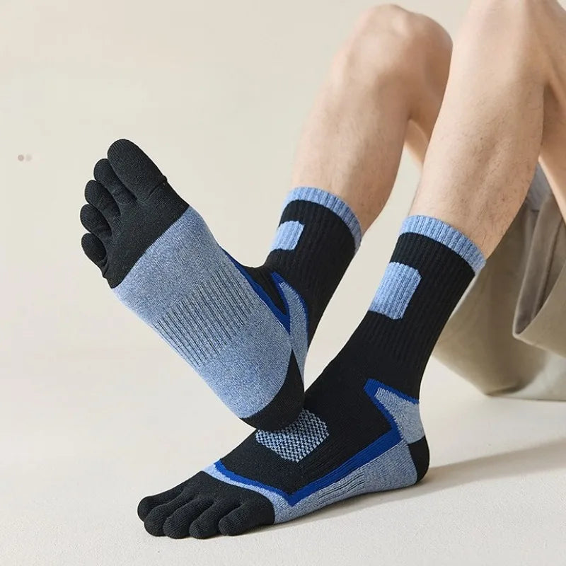 6 Pairs Man High Quality Cotton Sports Running Crew Socks Fleece Toe Socks Men Autumn Winter Warm Five Finger Socks