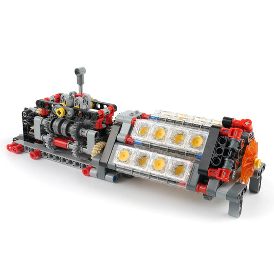 6 Speed Gearbox+V16 Engine Building Blocks Manual Transmission Model MOC Kit Puzzle Bricks DIY Creative Assembled Kid Toys