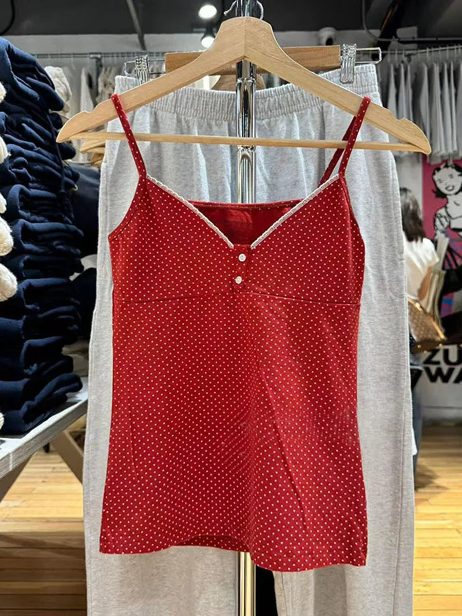 Lace Trim Buttons Solid Tank Top Women U Collar Sleeveless Cotton Slim Camis Sweet Chic Casual Preppy Style Vest Crop Tops Y2k