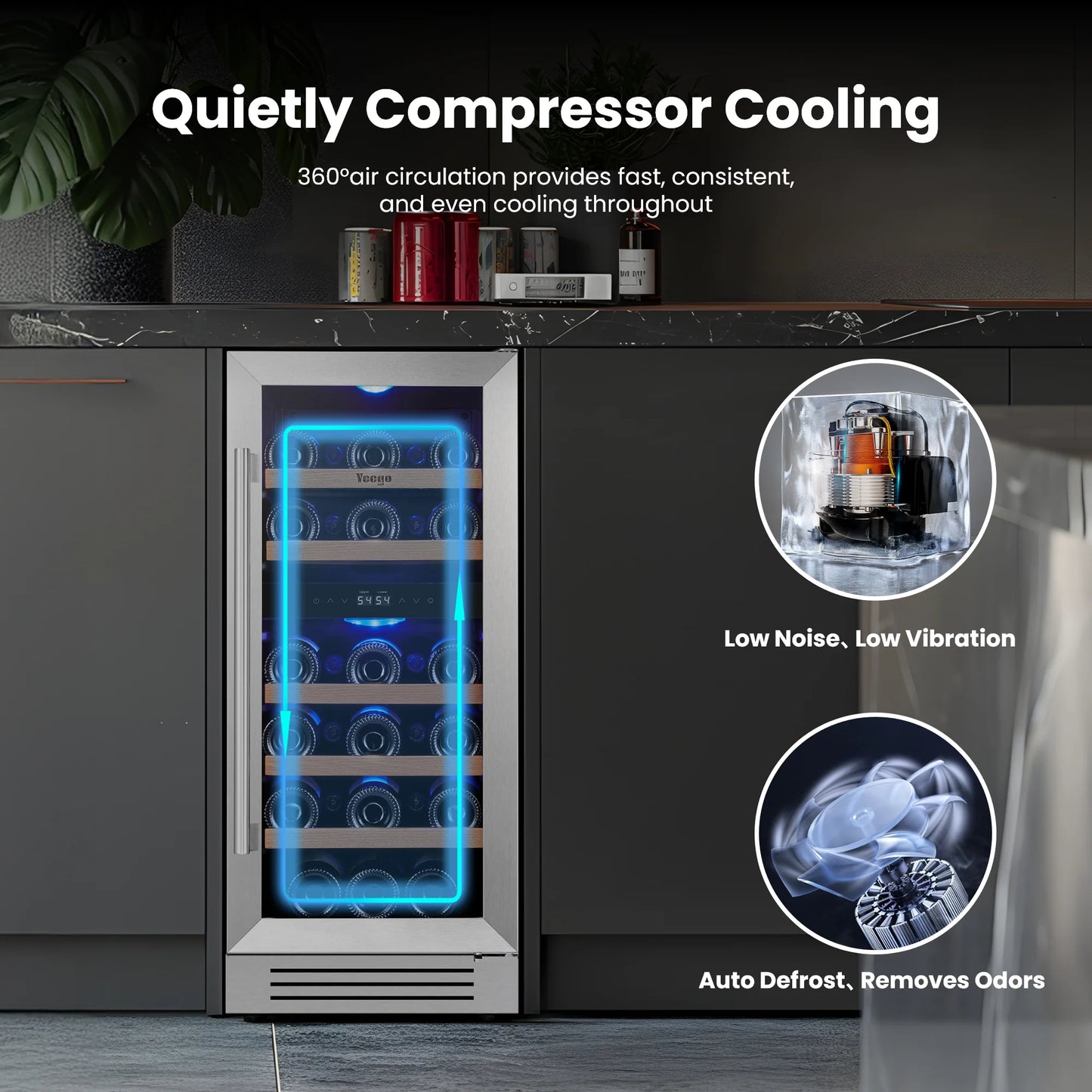 28 Bottles Under Counter Wine Cooler Built In Wine Fridge Single Zone 40-68°F Electronic Temperature Control Built Under Wine Refrigerator with Touch LED Light For Kitchen