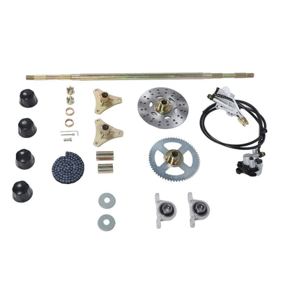 Go Kart Rear Axle Assembly 29in Axle Length Sturdy Chain Sprockets Disc Brake Calipers Kit for 50cc 70cc 90cc ATV Quads