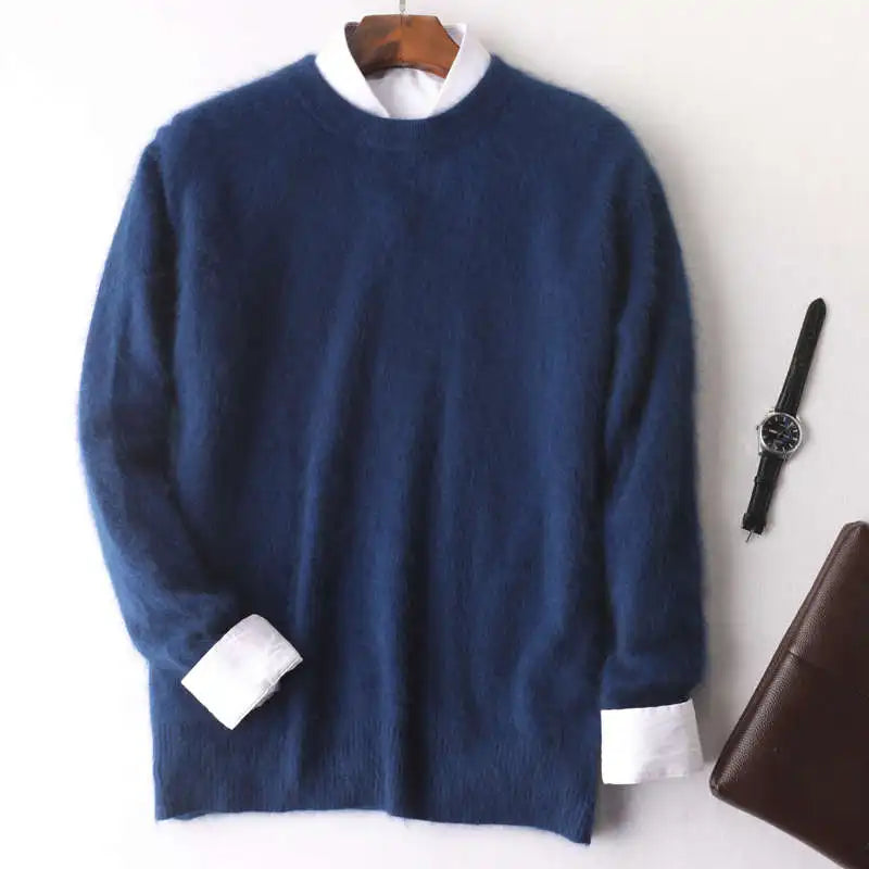 Men's 100% pure Mink Cashmere Sweater O-Neck Pullovers Knit Large Size Mink Sweater Winter New Tops Long Sleeve High-End Jumpers