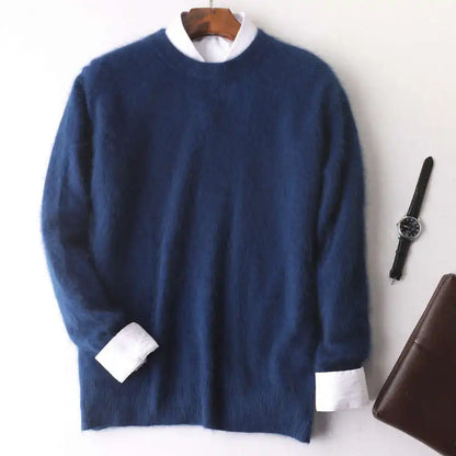 Men's 100% pure Mink Cashmere Sweater O-Neck Pullovers Knit Large Size Mink Sweater Winter New Tops Long Sleeve High-End Jumpers