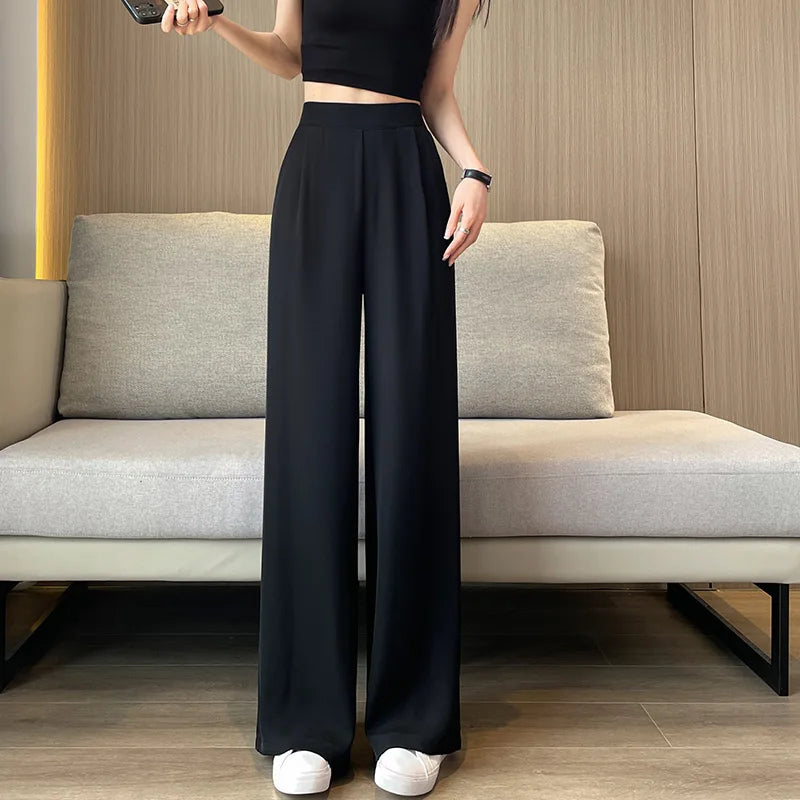High Waist Wide Leg Pants Women's Loose Casual Straight Nine Points Super plus Size Slimming Trousers Korean Sle Spring Aut...