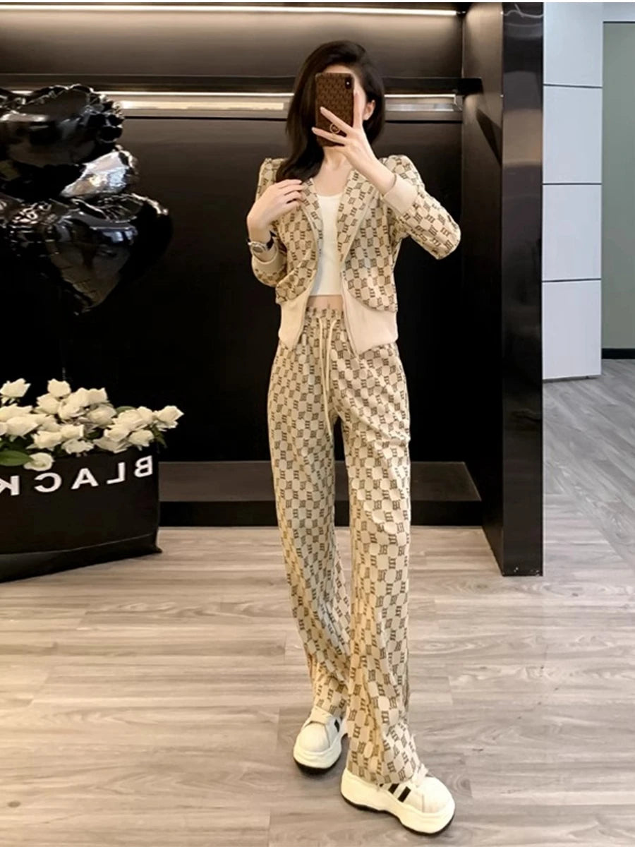 Casual Sportswear Set for Women Autumn 2024 Fashion Anti-Aging Popular Sweatshirt Two-Piece Set Long Sleeve Long Pants Polyes...