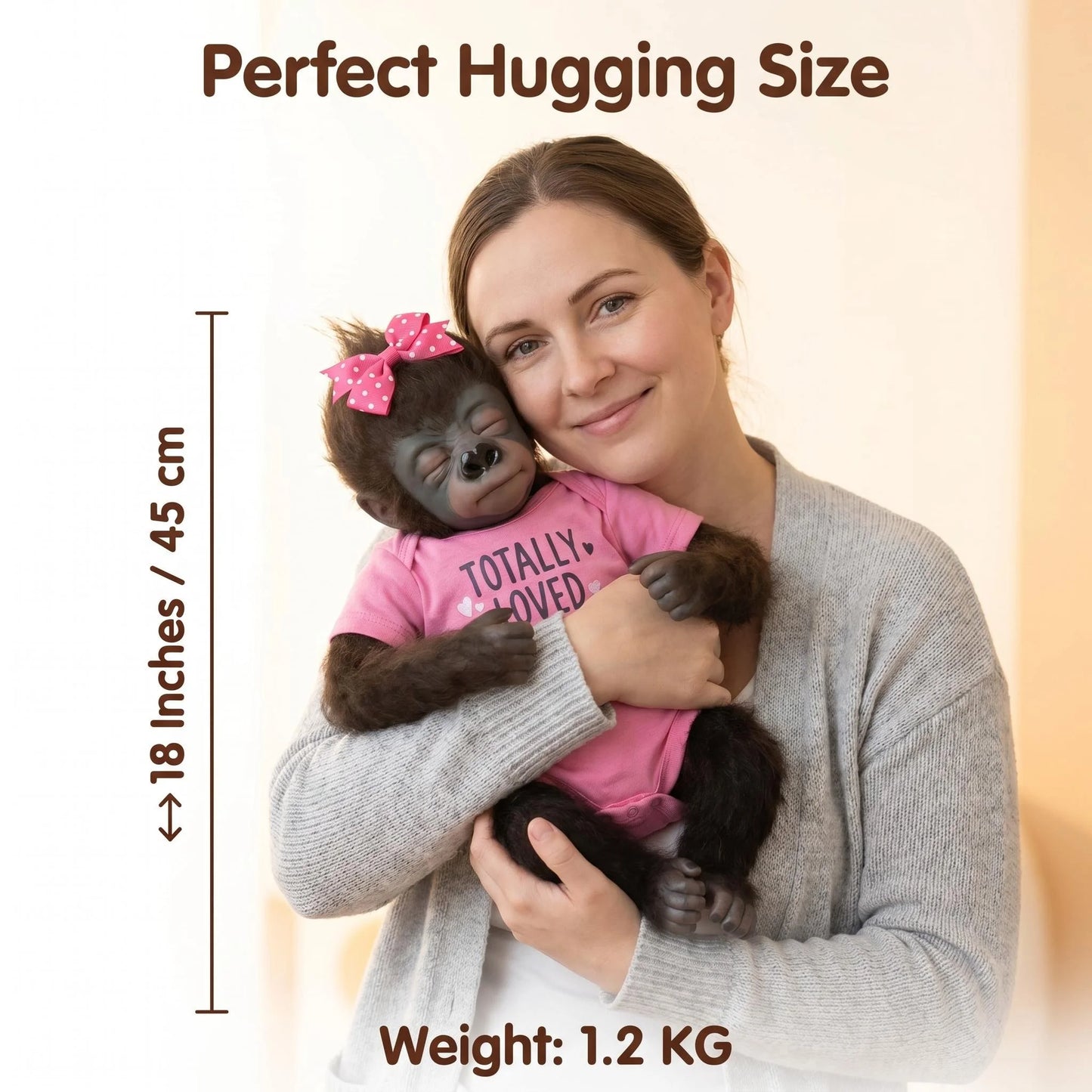 NPK 18inch Lifelike Reborn Baby Orangutan Doll Soft Touch Dark Skin Hand Root Hair Cuddly with Multiple Layers Painting