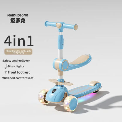 1-in-1 Kids Scooter, Foldable Ride-On Tricycle for Toddlers Ideal for developing children’s sense of balance