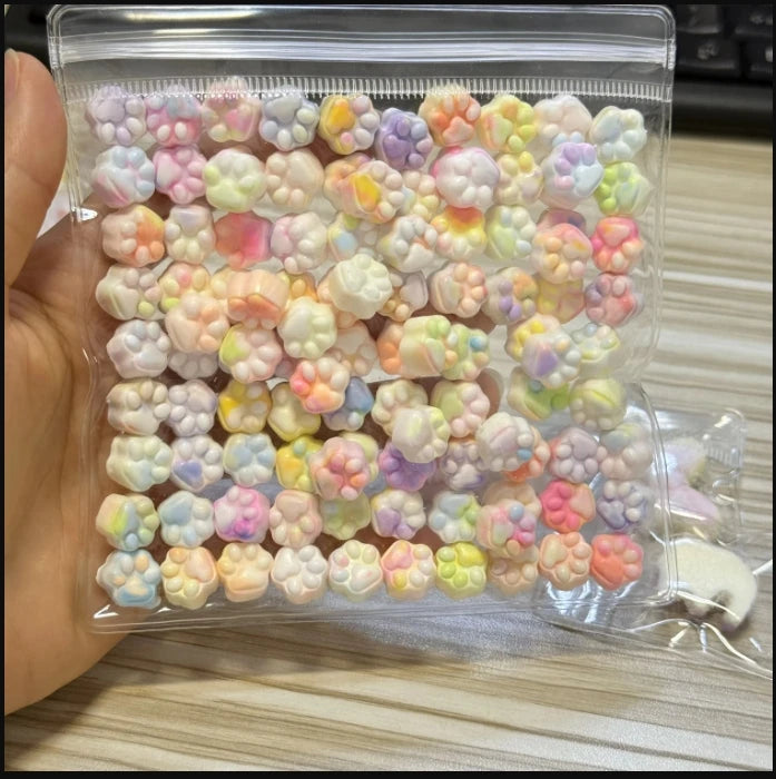 100pcs Kawaii Mini Cat's Paw Squishy Toy Silicone Soft Colorful Cat Paw Mochi Stress Relief Squishy Fidget Toy for Adult Gift