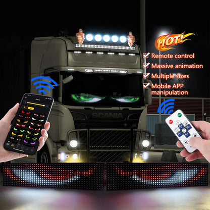 LED Truck Car Devil Eye Dynamic Pixel Panel Light Soft Foldable Lighting Scrolling 12V 24V For Board Windshield APP Remote