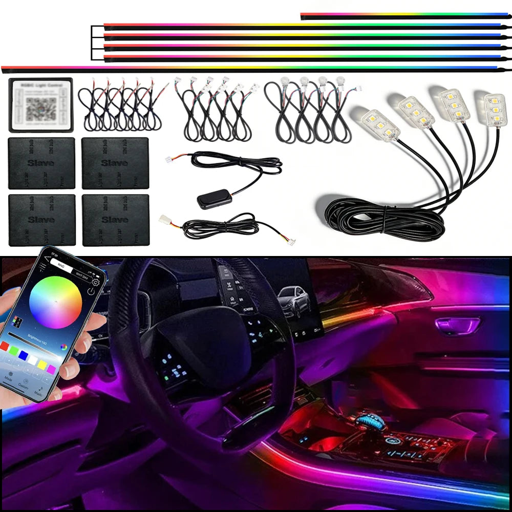 Symphony Interior Car LED Ambient Strip Lights with APP Control Music Sync RGB Decorative Lamp 18 in 1 Auto Atmosphere Light