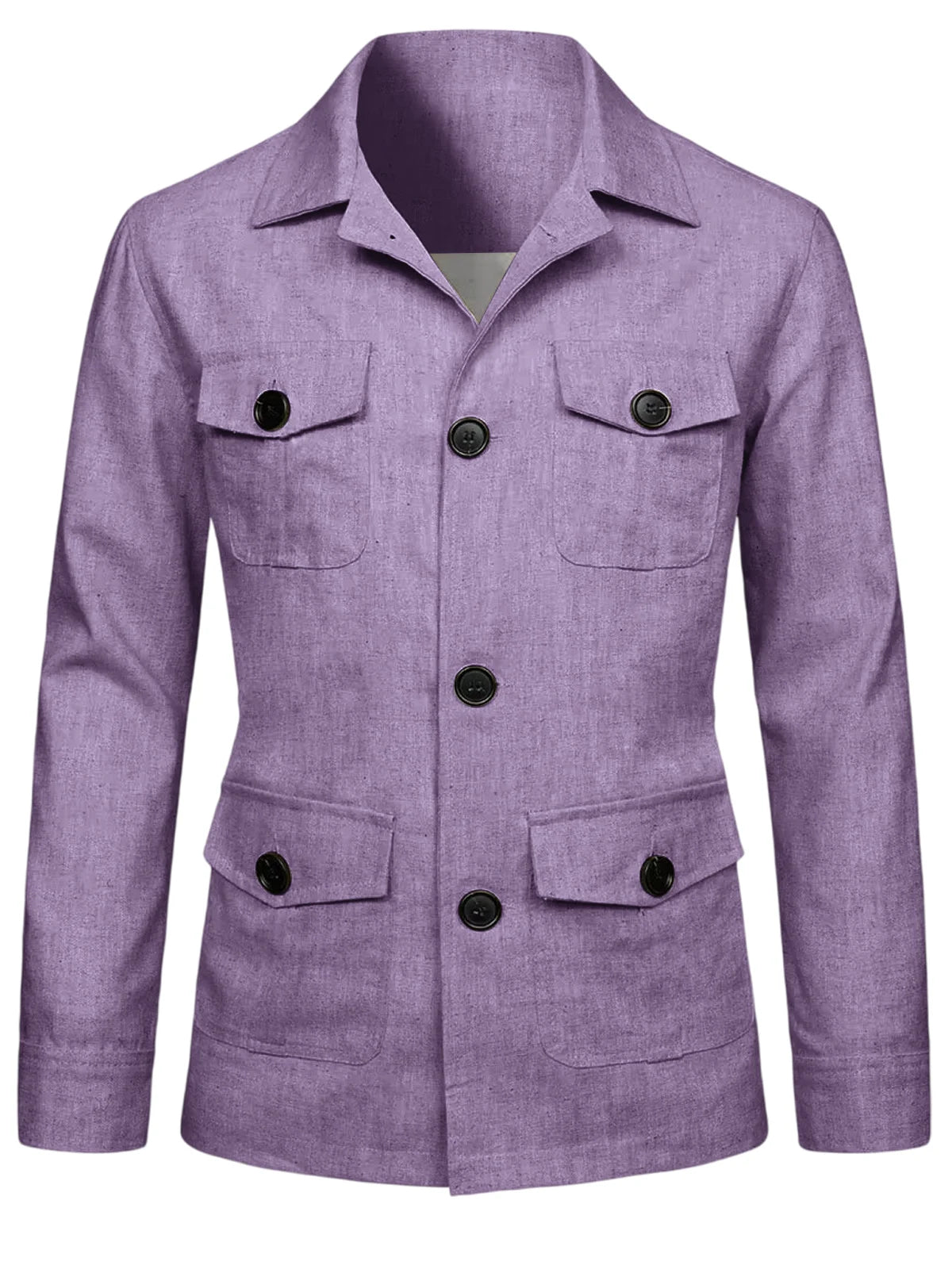 Men's Linen Blend Safari Jacket Retro British Style Multi-Pocket Workwear Coat Business Casual Suit Blazer for Spring Summer