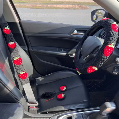 Warm Anti Slip Hand Crocheted Flower Steering Wheel Cover Simple Stylish Winter Decor Car Steering Wheel And Seat Belt Accessory