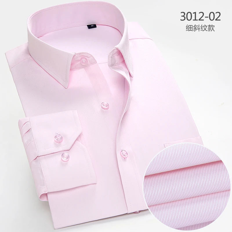 2025 Men's Striped Shirt Long Sleeve Business Office Casual Workwear Comfort Fit Classic Solid Shirts Spring Fall Tops For Male