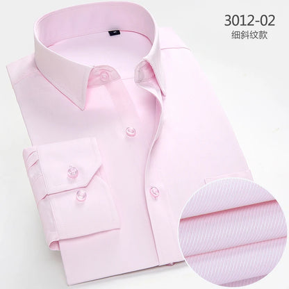 2025 Men's Striped Shirt Long Sleeve Business Office Casual Workwear Comfort Fit Classic Solid Shirts Spring Fall Tops For Male