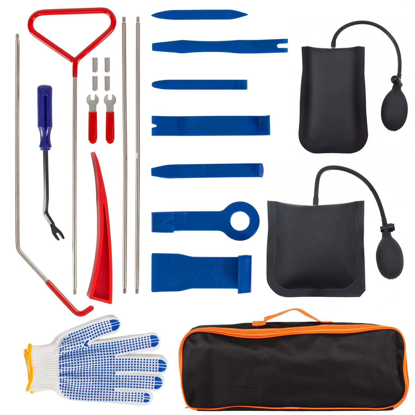 24Pcs Car Door Panel Removal Tool Kit Stainless Steel Car Unlock Tools Air Wedge Pry Bars Trim Removal Set Auto Window Glass Repair Hand Tools with Storage Bag