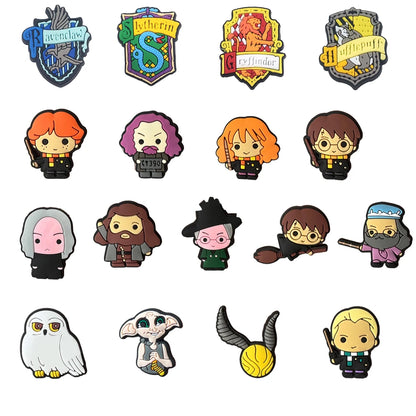 6-100pcs Hot Sales Cartoon Wizard School Series PVC Shoe Accessories DIY Detachable Waterproof PVC Shoe Decorations Giftsts