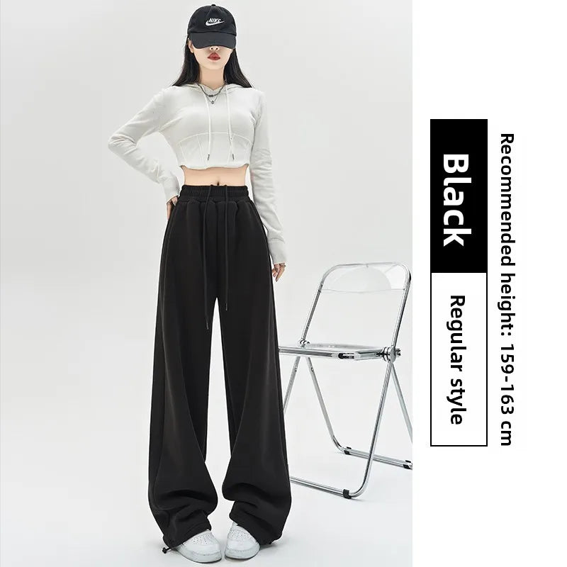 Gray Lamb Velvet Sport Pants Women's High Waist Drapey Fleece Wide Leg Casual Small Size Thickened Cotton Pants