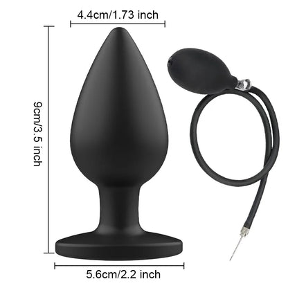 Silicone Magnetic Inflatable Butt Plug with Pump - Black Expandable Anal Stretcher, Prostate Massager Sex Toy for Men Women