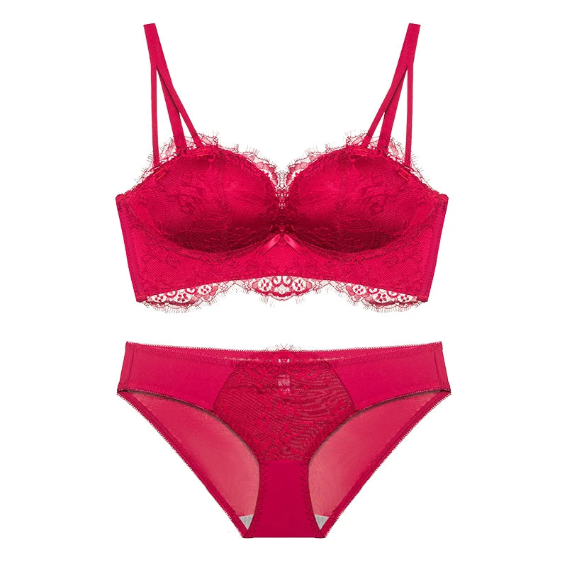 Women’s Victorian French Lace Bra Set, Push Up for Small Breasts with Side Support, Anti Dropping Sexy Lingerie MOYISU Sexy AB