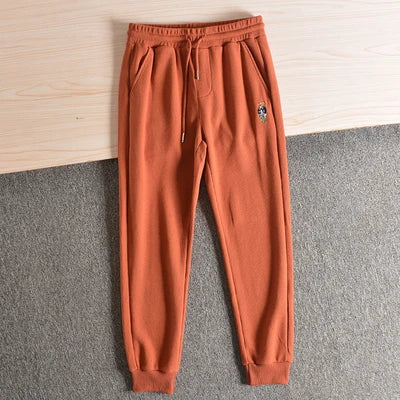 Autumn American Retro Waffle Embroidery Sweatpants Men's Fashion Pure Cotton Loose Elastic Waist Drawstring Casual Sport Pants