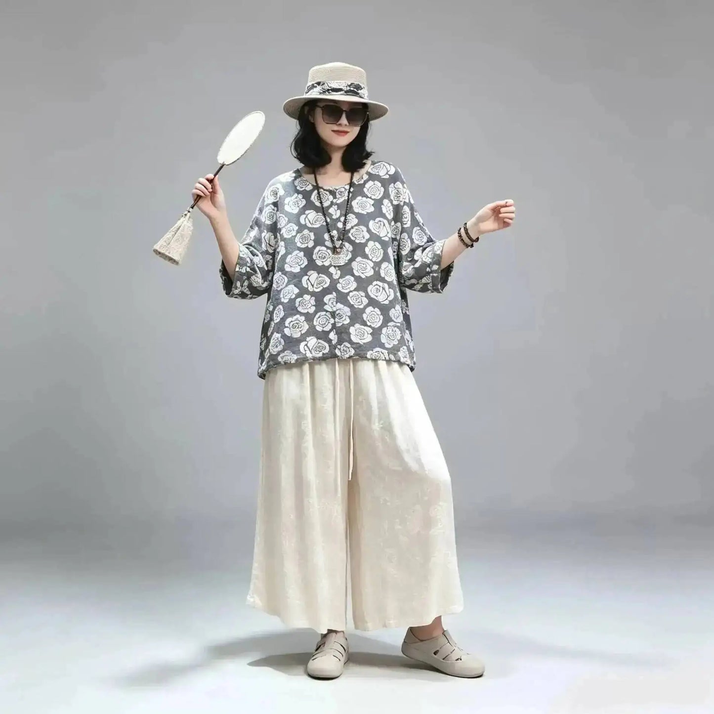 Floral Loose Top Women Summer Casual Short Sleeve T-shirt LX5849