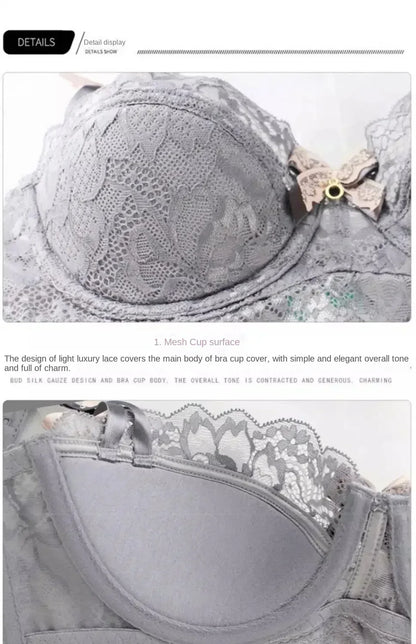 BANERDANNI French Lace Bralette Set Breathable Non-Padded Bra for Petite Sheer Floral Lingerie Wireless Comfort Anti-Gap Design
