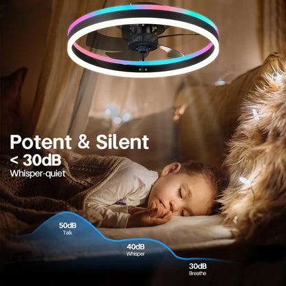 RGB Ceiling Lamp Fan Nordic Smart Remote Control Silent Ceiling Fan with Light Dimmable Home Atmosphere Lighting Decoration