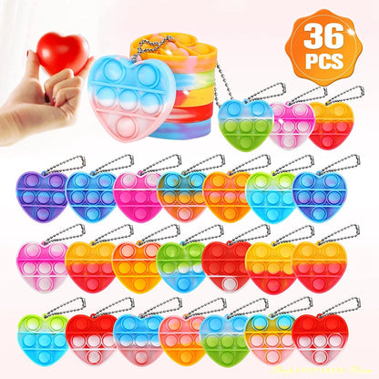 36PCS Mini Heart Pop Fidget Toys Pack Party Favors Pop Bubble Fidget Bulk Sensory Toy Keychain Wrap Stress Reliever Anti-Anxiety