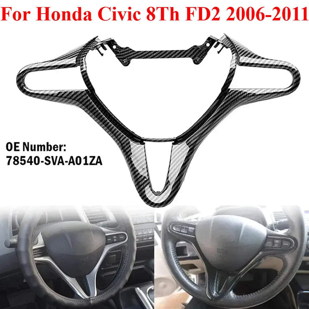 Carbon Fiber Style Steering Wheel Cover Panel Trim 78540-SVA-A01 For Honda Civic 8Th FD2 2006 2007 2008 2009 2010 2011